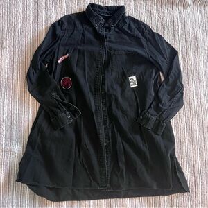 ZARA Black Denim Oversized Mini Shirt Dress with Small Patches